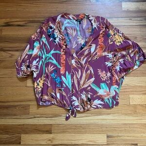Express Floral Tie-Front Blouse